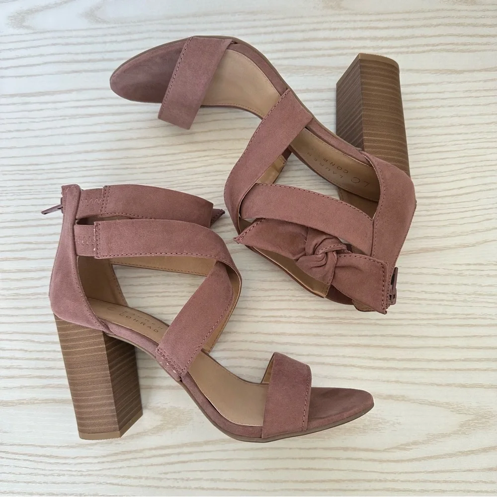 LC Lauren Conrad Mauve Bow Accent Zippered Block Heeled Sandals Size 6.5